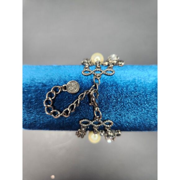 Simply Vera Multi-Strand Pearl & Crystal Bracelet Gunmetal Chain Whimsygoth - Picture 6 of 8